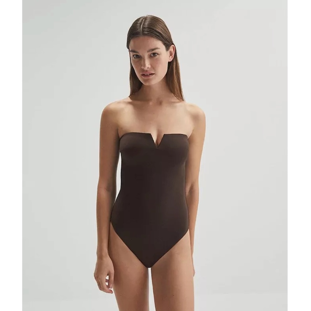 OYSHO Brown Strapless V Wire One Piece Swimsuit